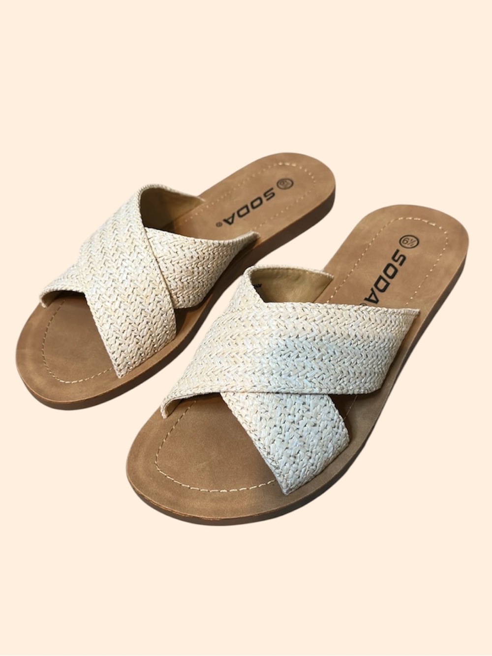 Soda Natural Woven Crisscross Slide Sandals
